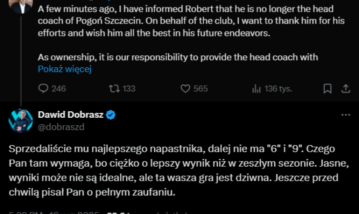 MOCNA ODPOWIEDŹ Dawida Dobrasza na wiadomość szefa Pogoni o ZWOLNIENIU trenera!